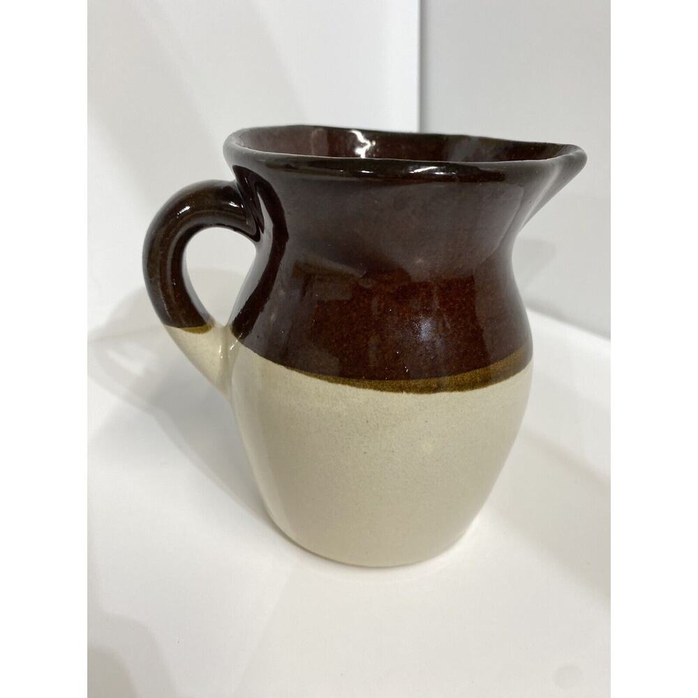 Vintage RRP CO. Roseville Ohio USA Stoneware Pottery Mini Pitcher Two Tone Brown